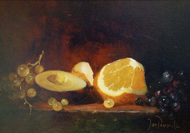 Natrmort kooritud apelsiniga, Jan Tammik E-kunstisalongis