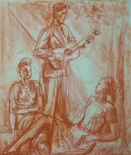Mees kitarriga ja kaks naist, Erich Pehap E-kunstisalongis